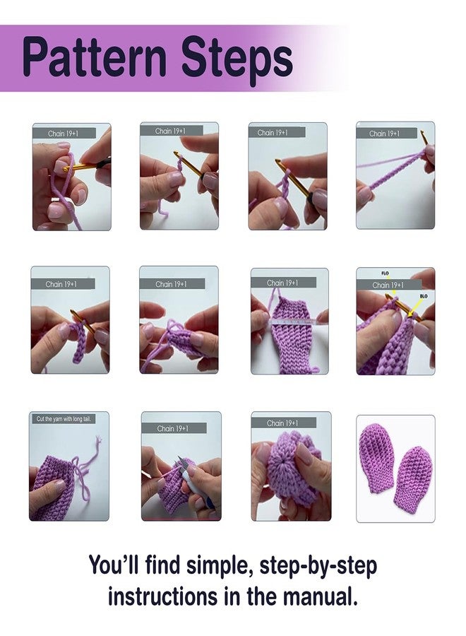 picknMAKE DIY Crochet Set of Baby Thumbless Mittens Kit for Beginners Adult- Includes Purple Pink Wool, 3mm Crochet Hook, Needles, Cutter & Step-by-Step Instructions - Image 3